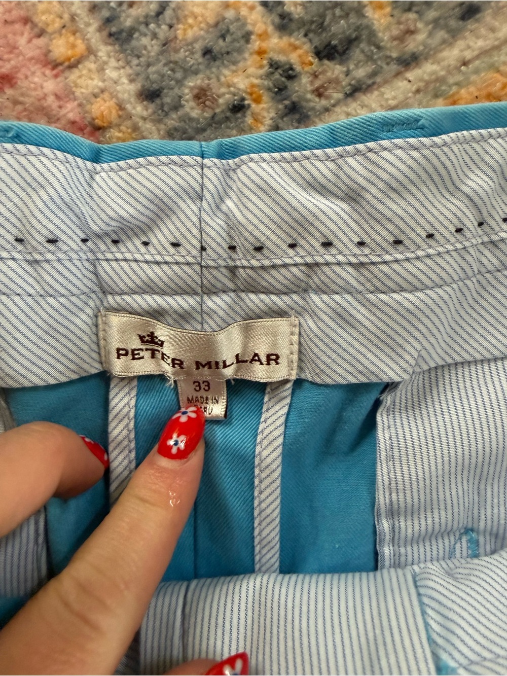 Peter Millar Turquoise Flat-Front Cotton Shorts - Picture 4 of 6